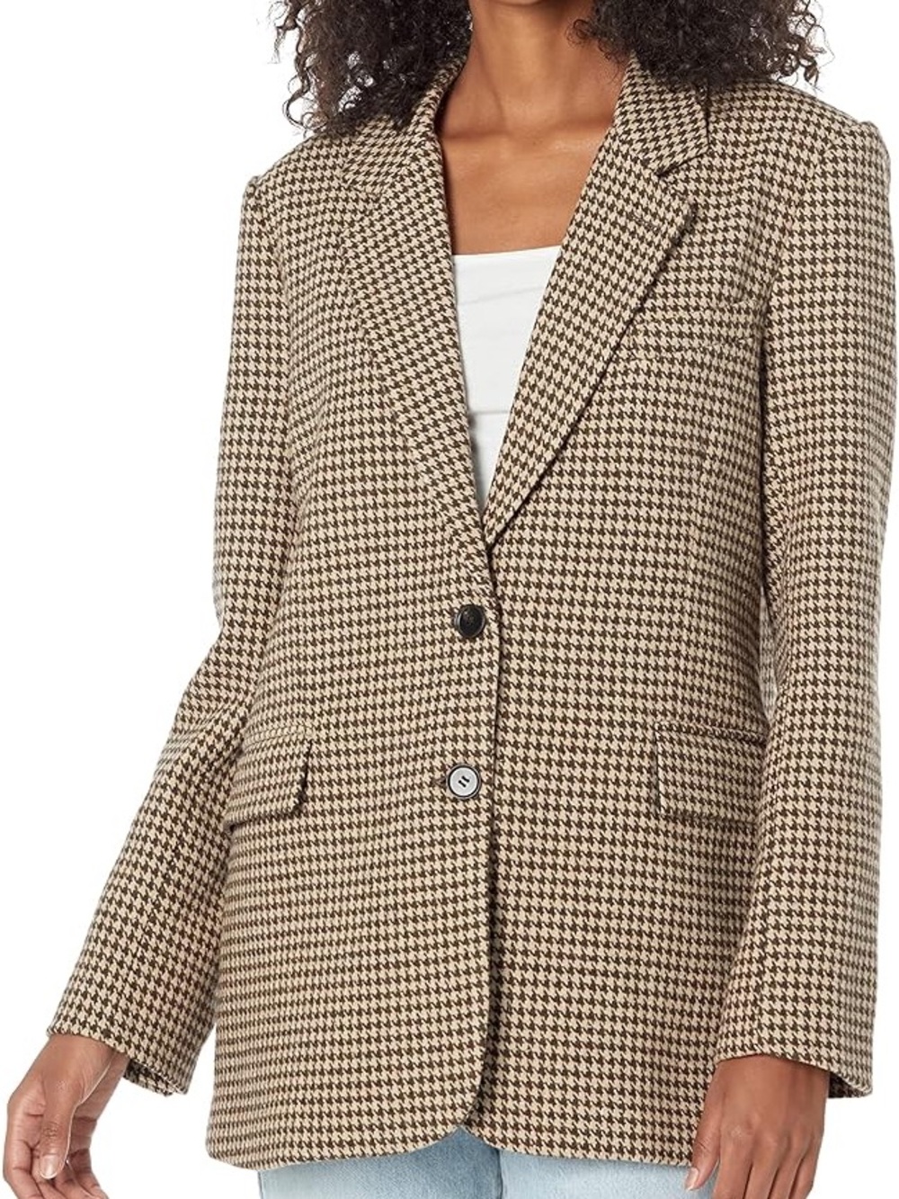 Astr Houndstooth Single-Breasted Blazer Jacket - Black & Cream (Size M) - Picture 2 of 6